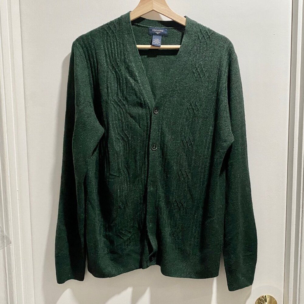 Men Dockers Green Grandpacore Basic Retro Preppy Minimalist Office Cardigan M